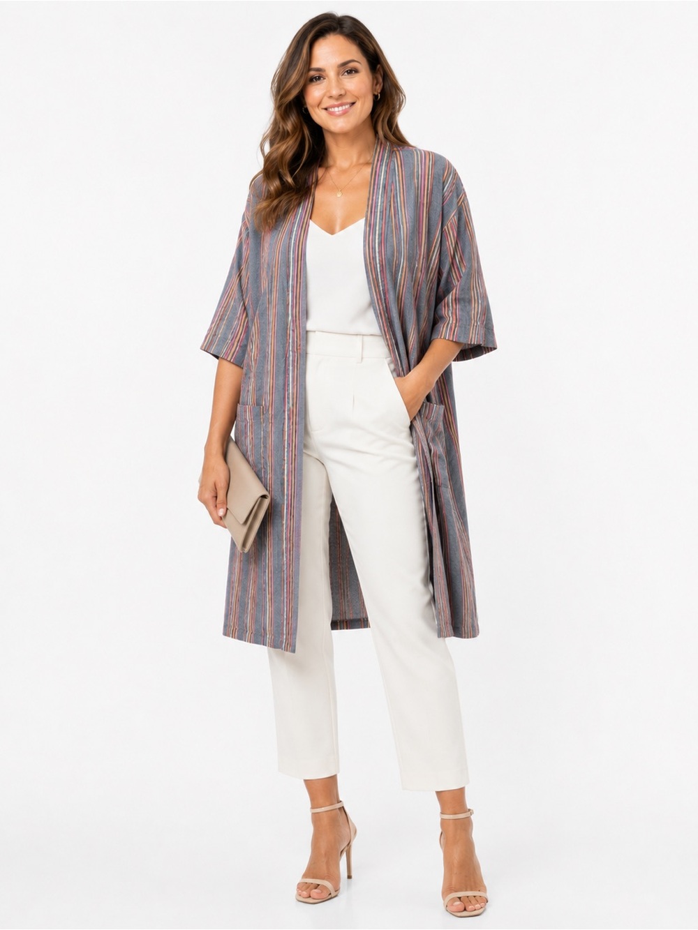 Madewell Striped Open-Front Duster in Blue and Pink